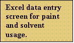 Text Box: Excel data entry
screen for paint and solvent
usage. information

